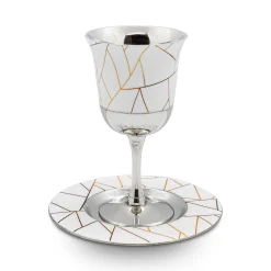 Abstract Lines White & Gold Kiddush