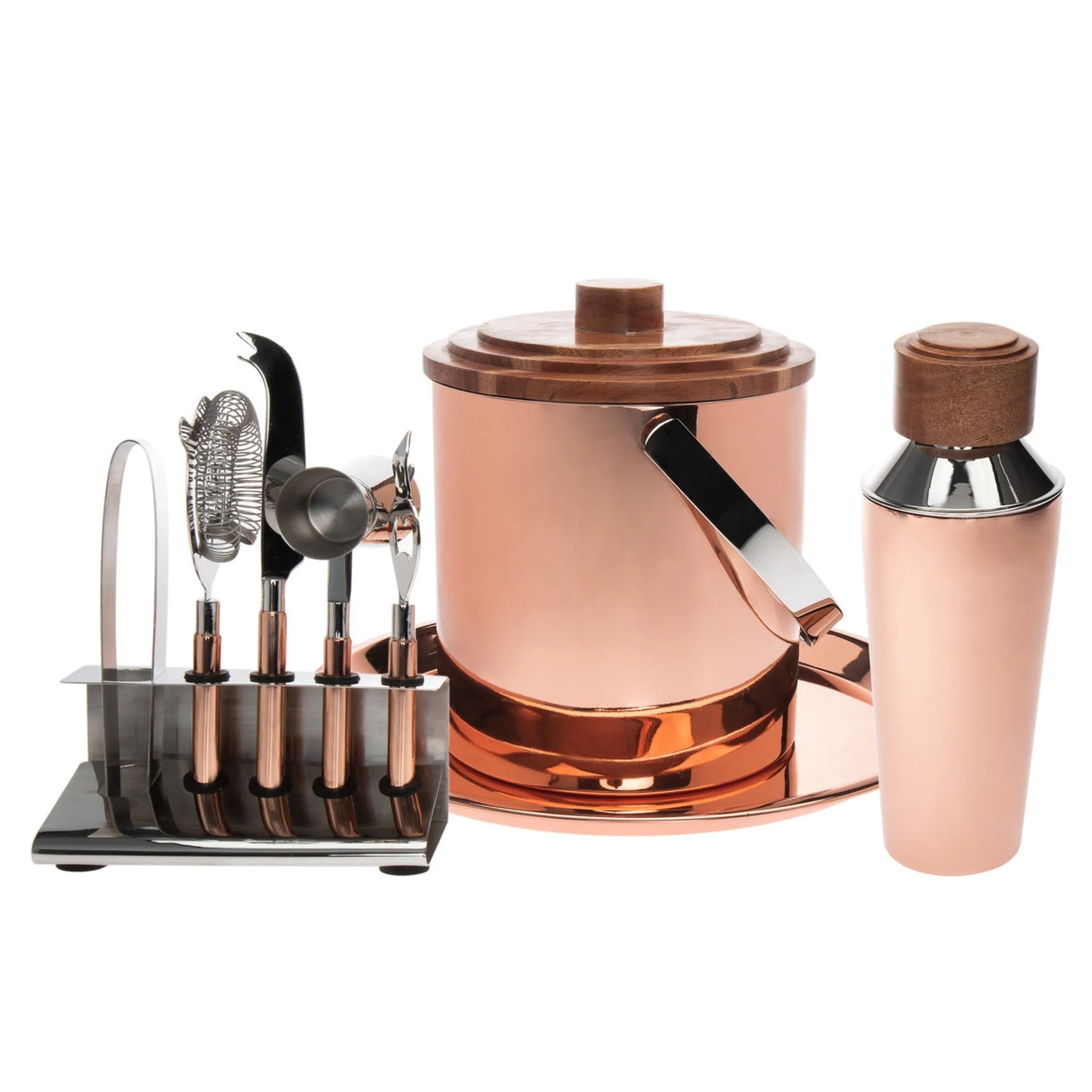 Acacia Wood & Copper 9 Piece Bar Tool Set