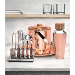 Acacia Wood & Copper 9 Piece Bar Tool Set