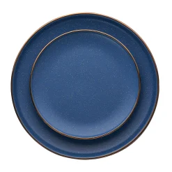 Beaumont Blue Stoneware Gold Rim 16 Piece Dinnerware Set, Service for 4