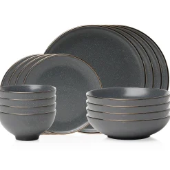 Beaumont Grey Gold Rim 16 Piece Dinnerware Set, Service for 4