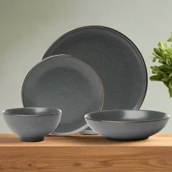 Beaumont Grey Gold Rim 16 Piece Dinnerware Set, Service for 4