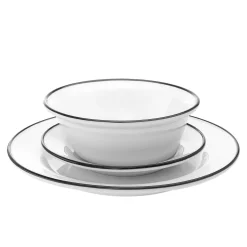 Bistro Black Rim Porcelain 16 Piece Dinnerware Set, Service For 4