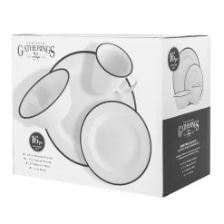 Bistro Black Rim Porcelain 16 Piece Dinnerware Set, Service For 4