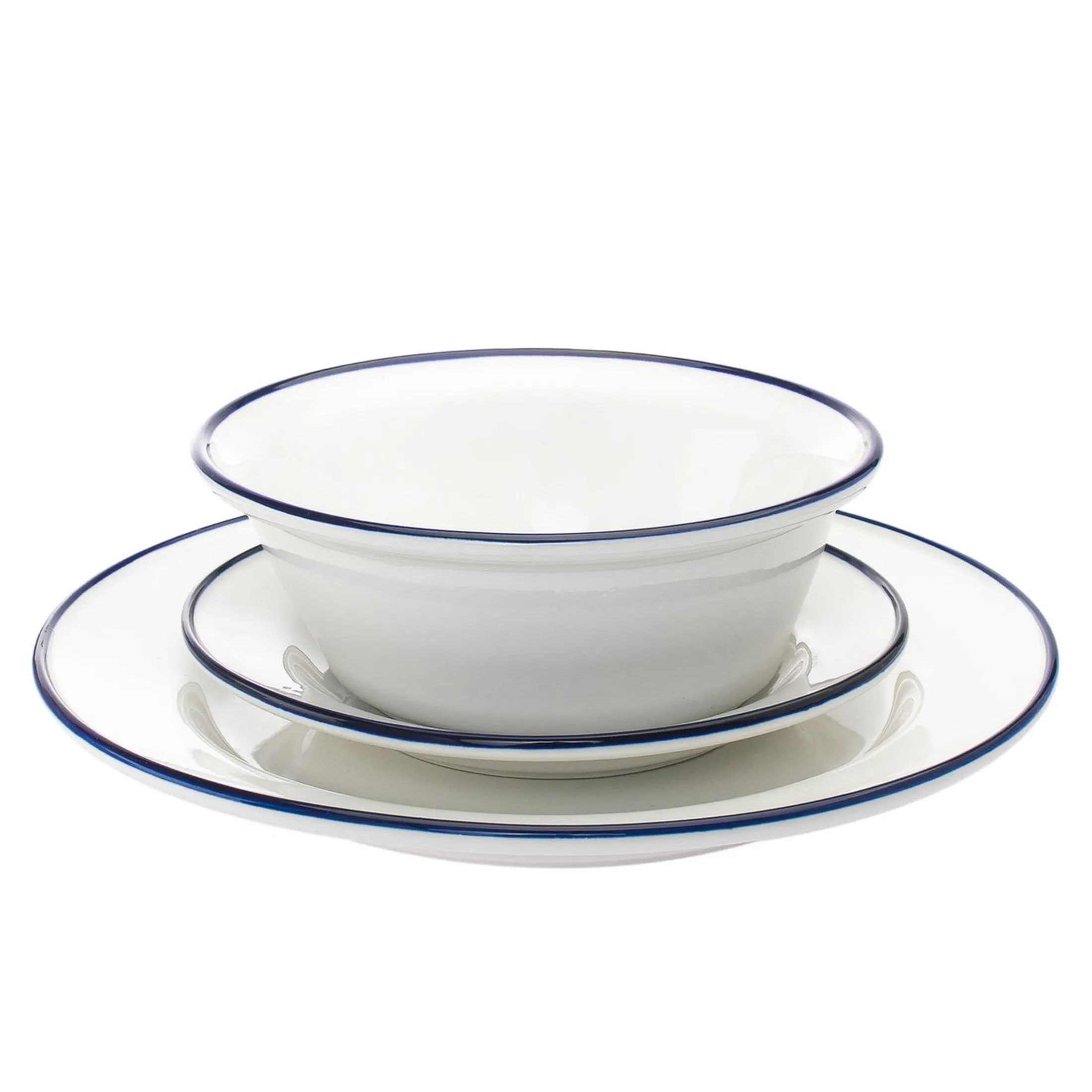 Bistro Blue Rim Porcelain 16 Piece Dinnerware Set, Service For 4