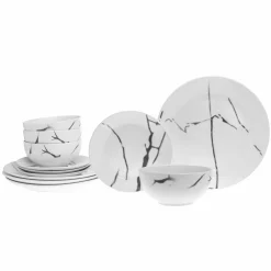 Boulon Black Porcelain 12 Piece Dinnerware Set, Service For 4