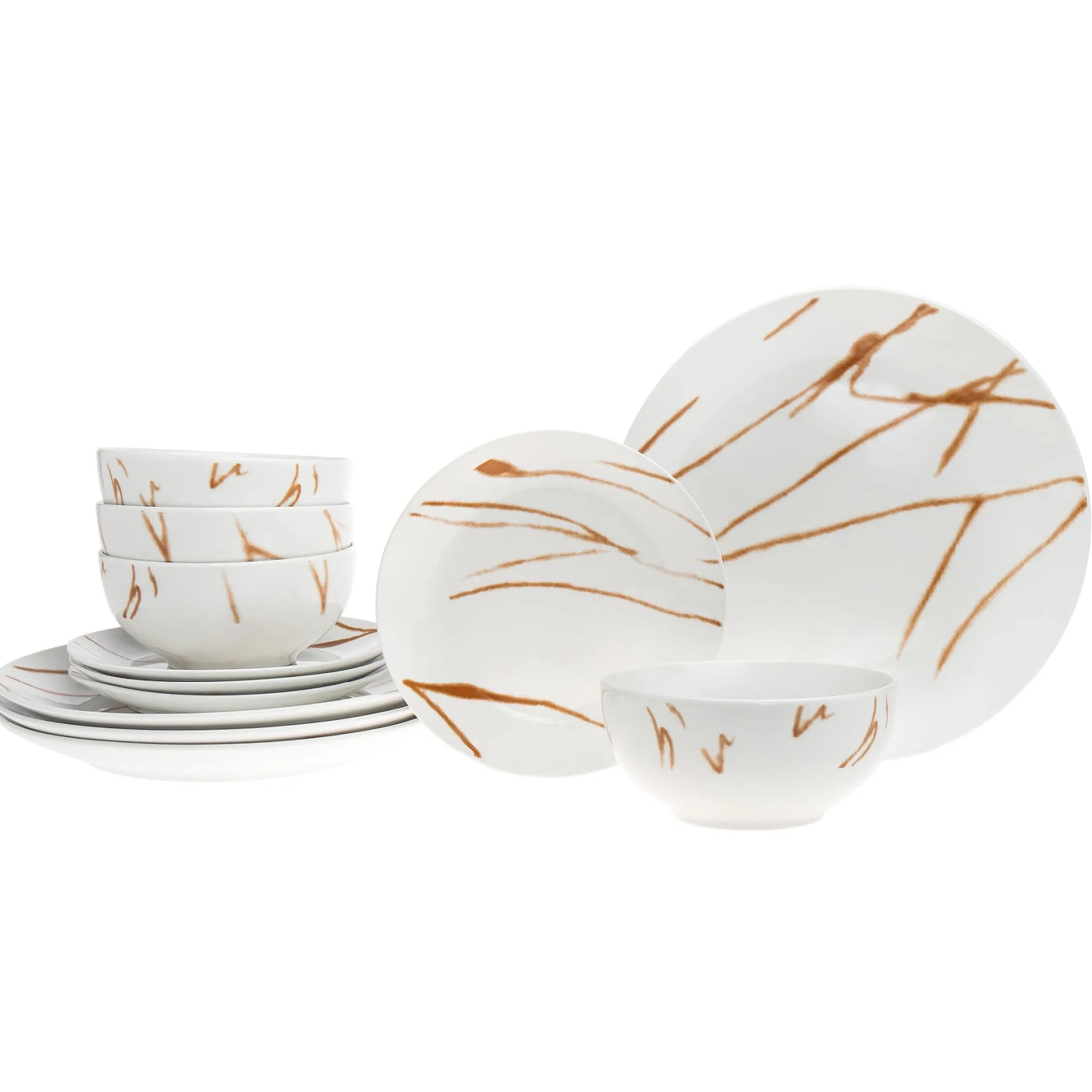 Boulon Gold Porcelain 12 Piece Dinnerware Set, Service For 4