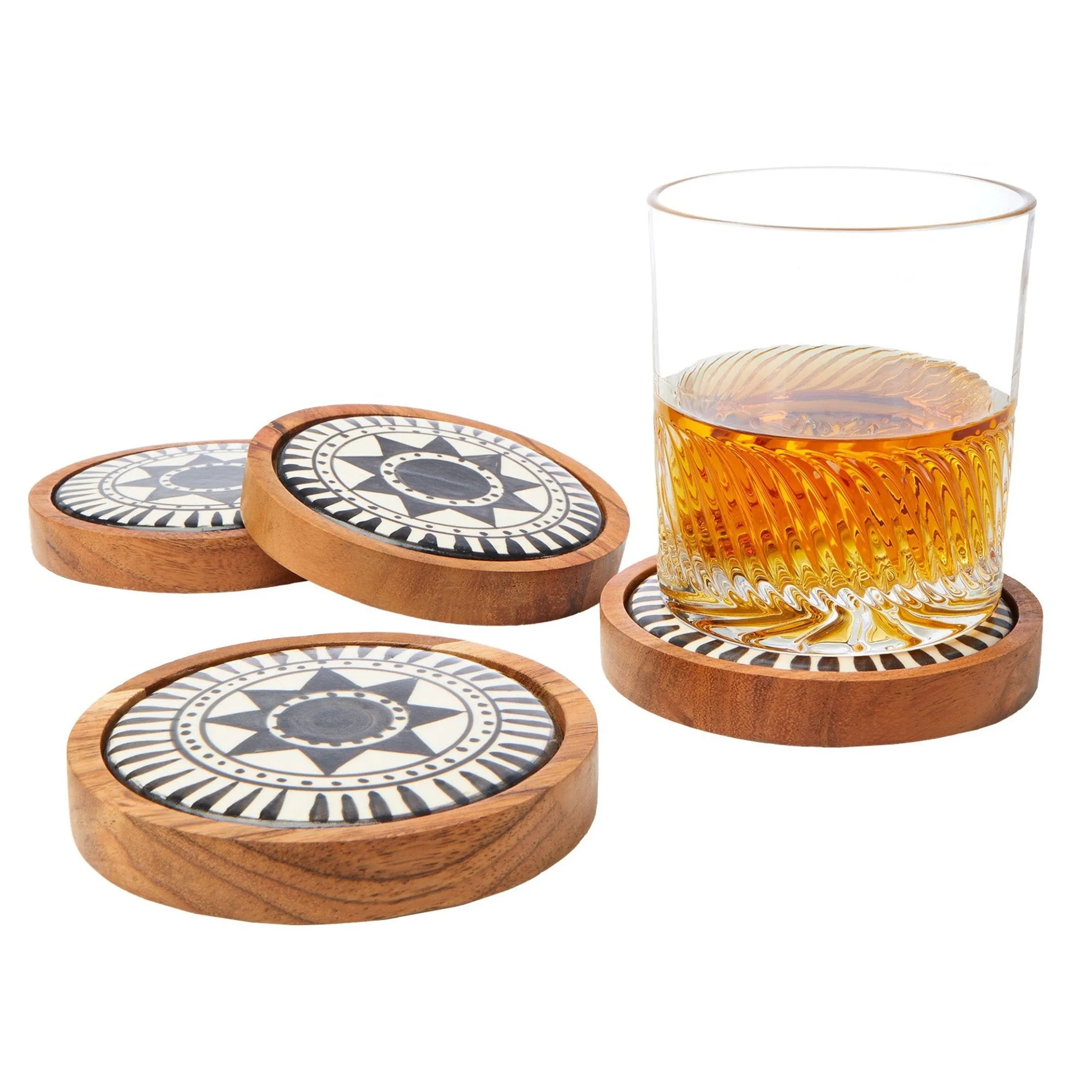Calle Porcelain & Wood Coaster Set