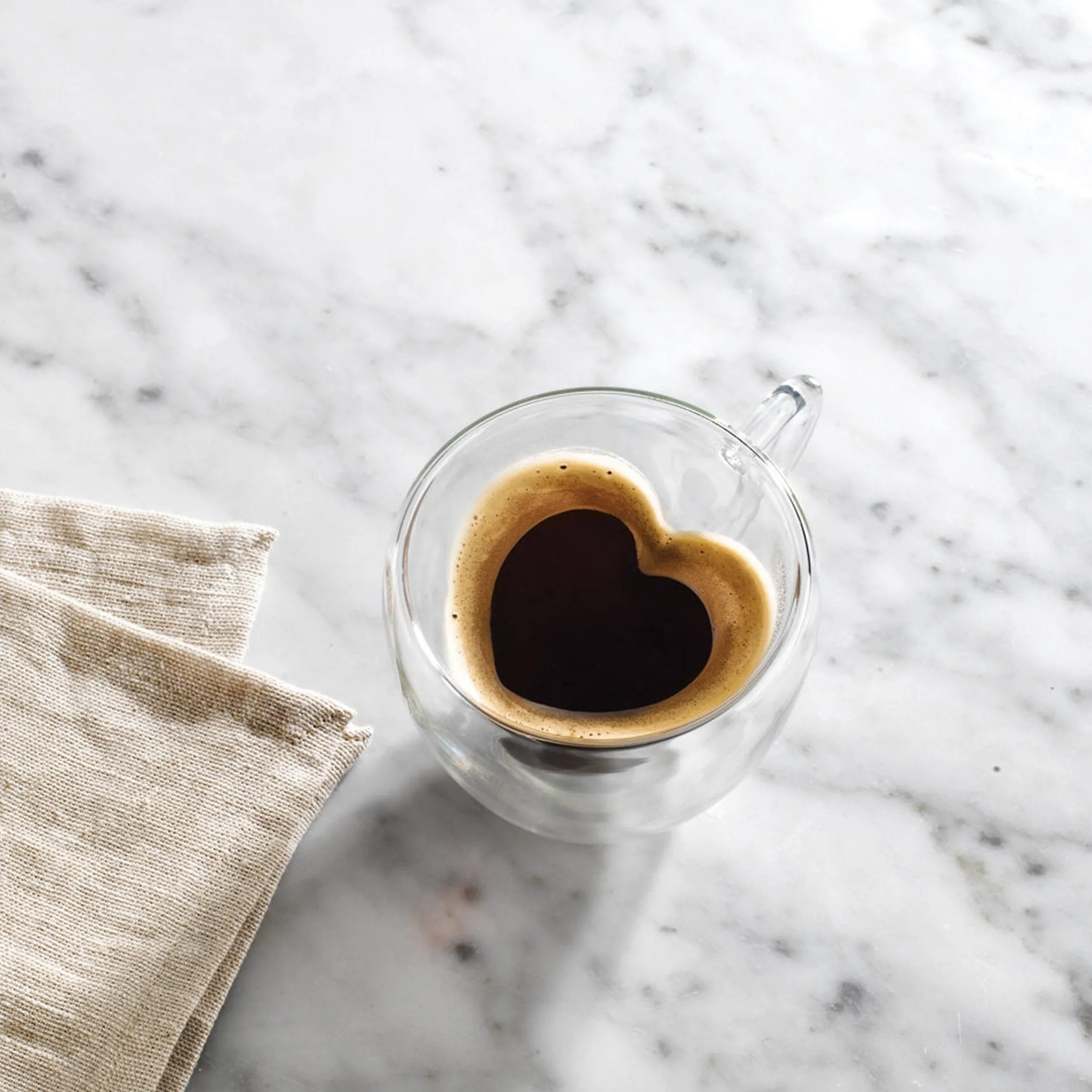 Coffee Double Wall Heart Mug, Set of 2