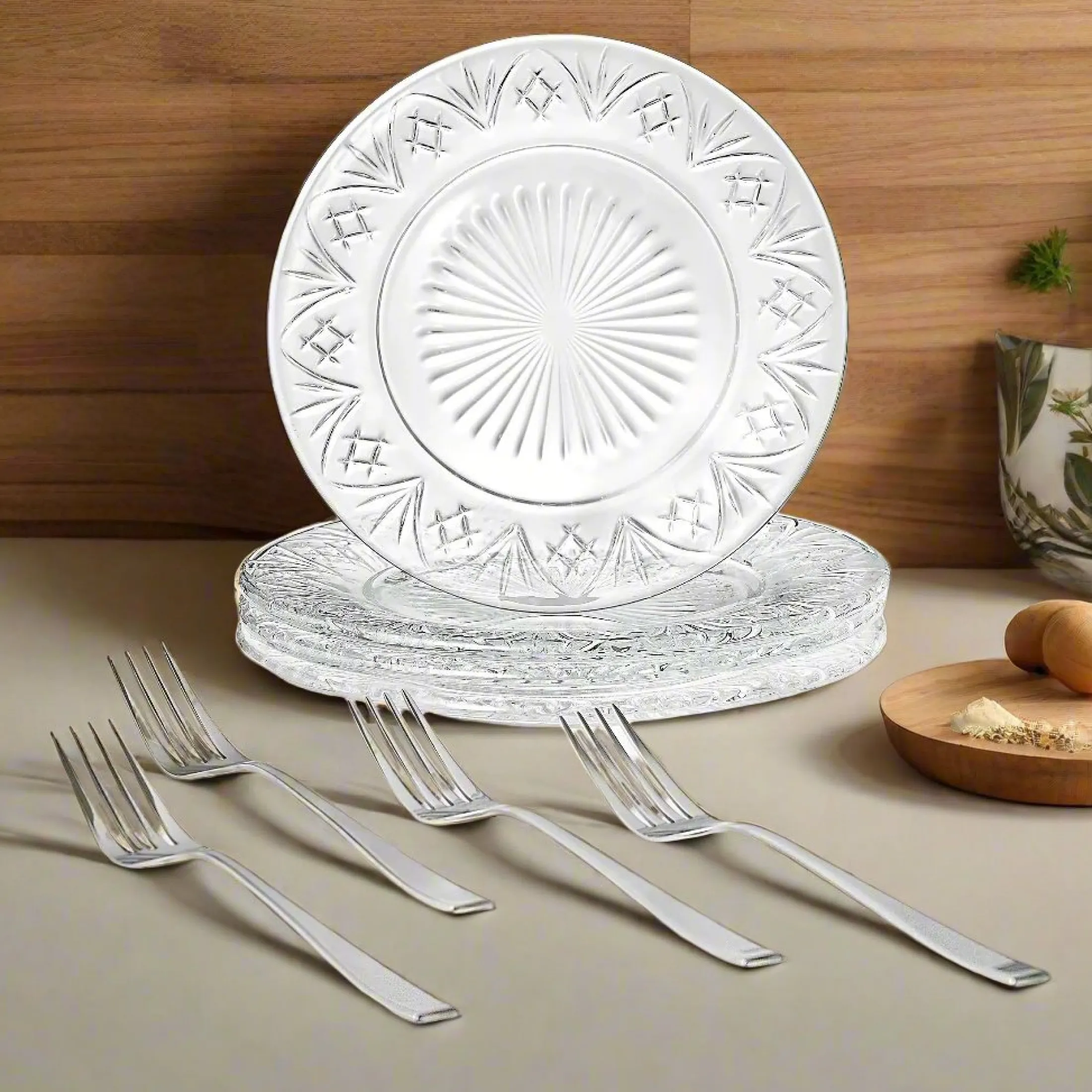 Dublin Crystal Dessert Plate & Dessert Fork, Set of 8
