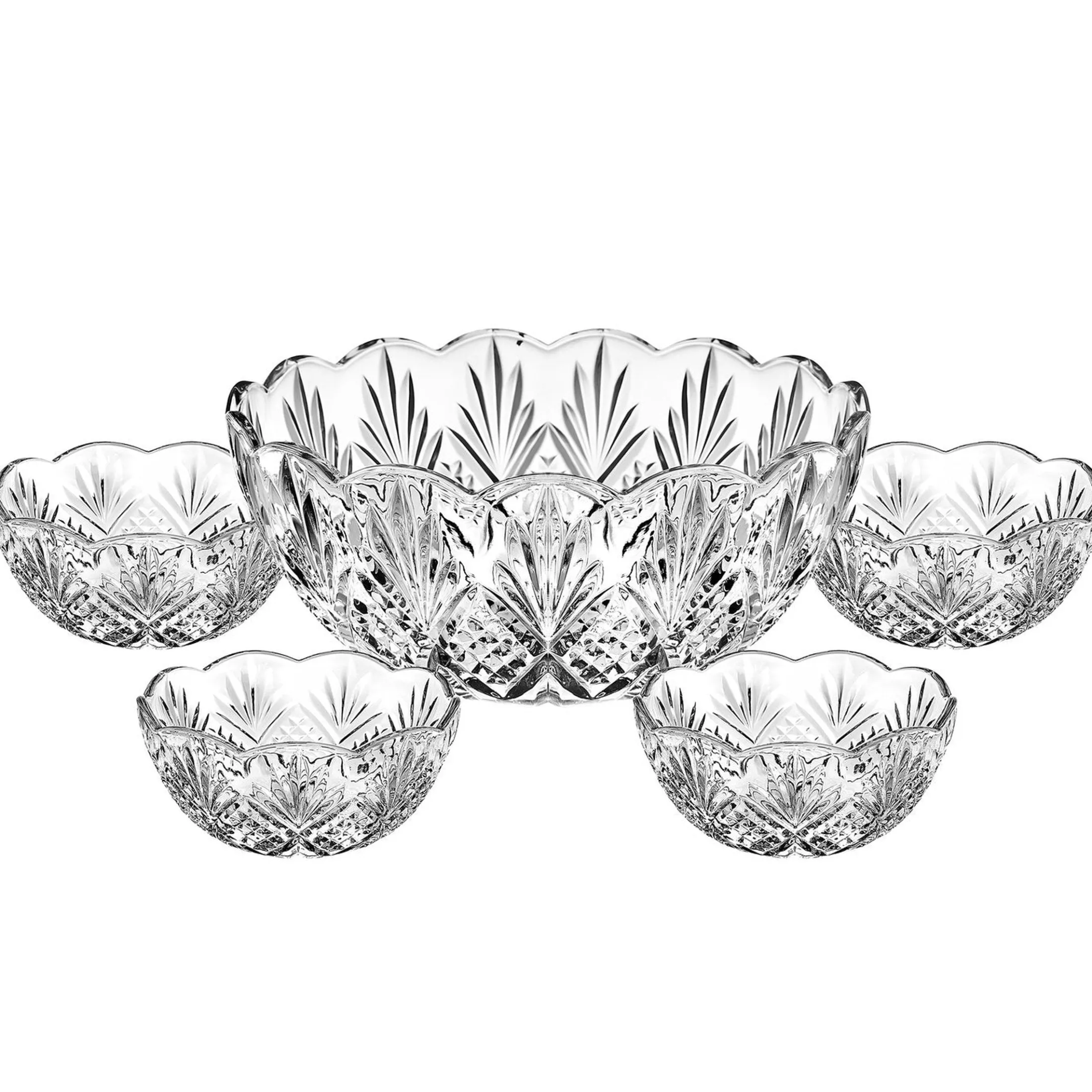 Dublin Crystal Scalloped 5 Piece Serving Bowl Set