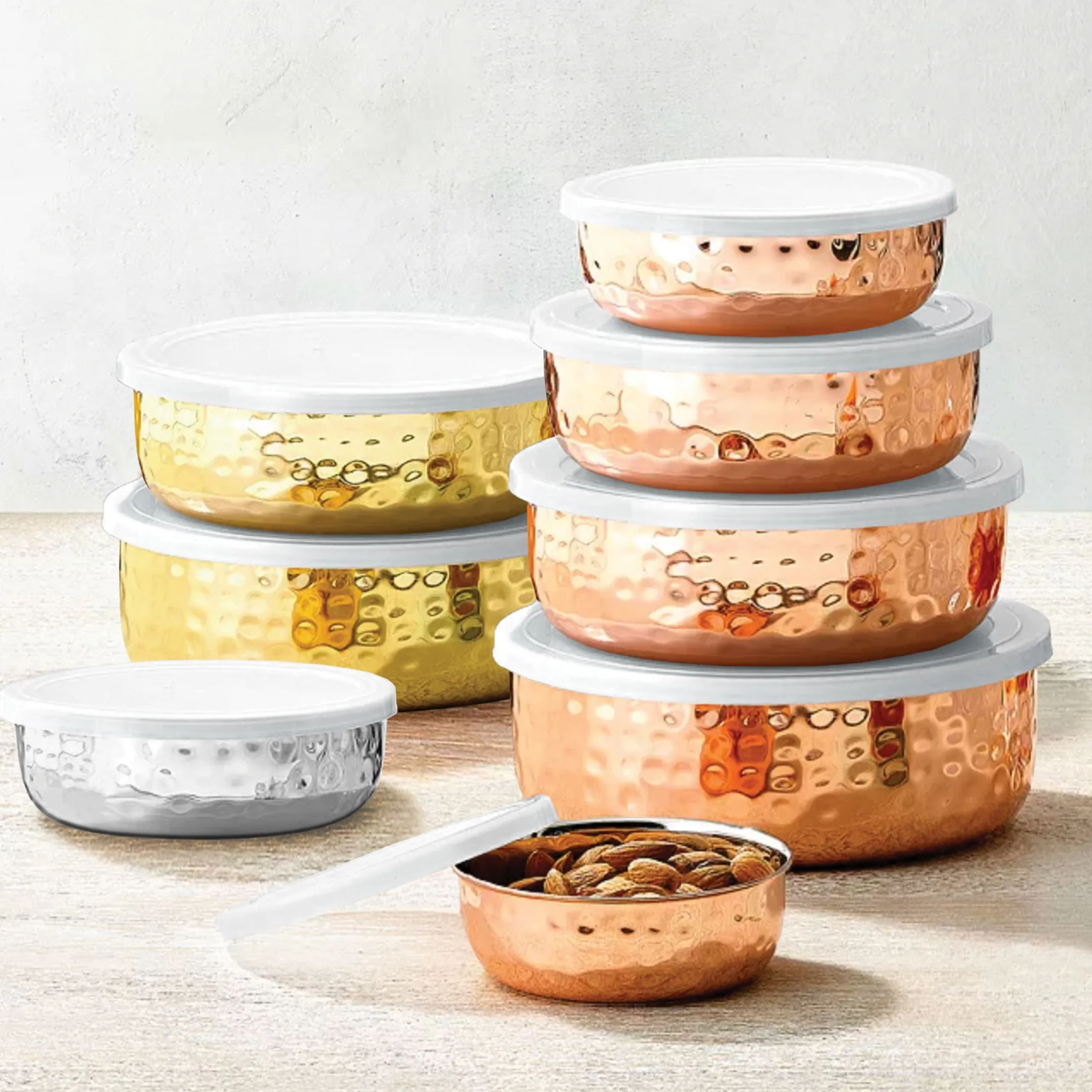 Hammered Stainless 5 Piece Storage Bowl Set