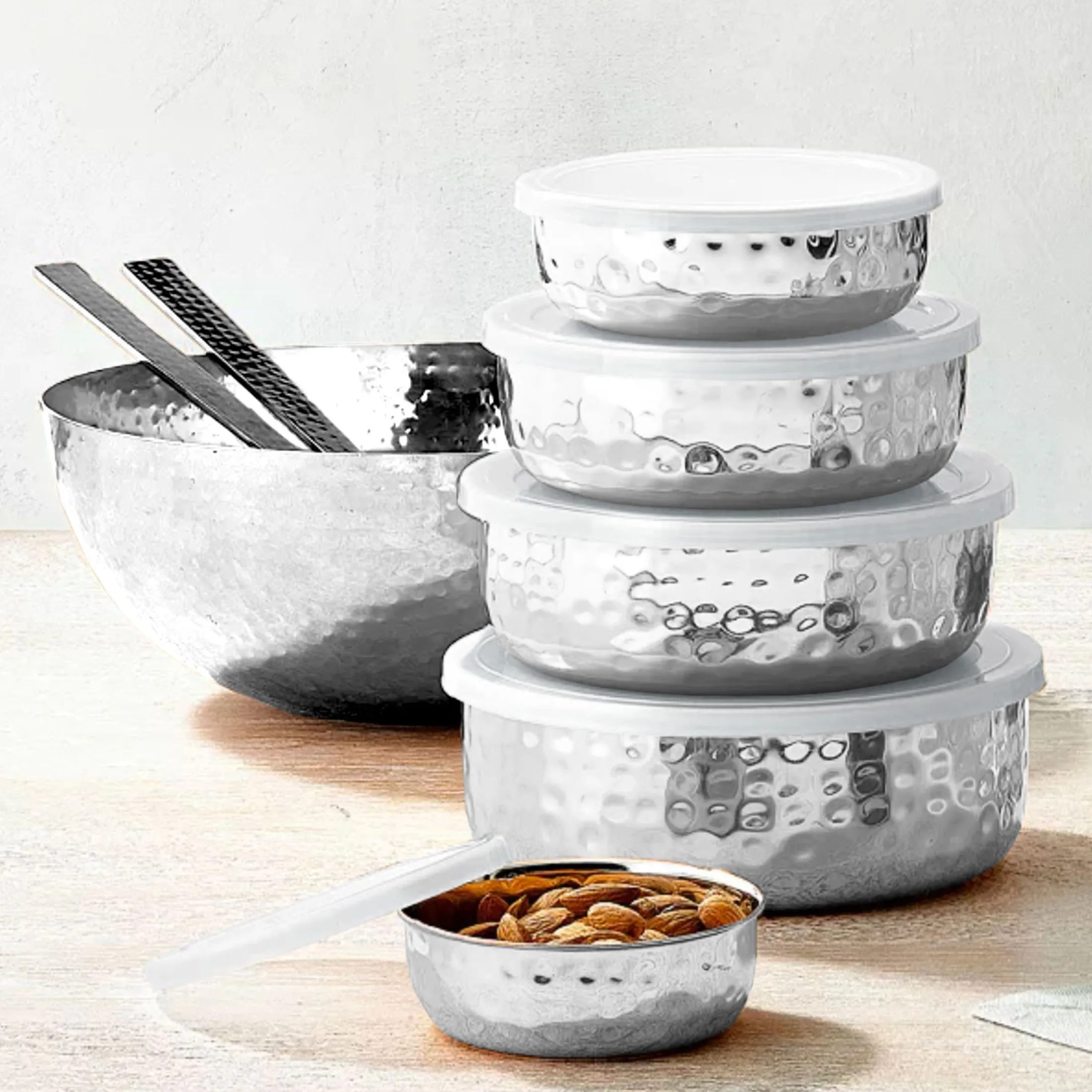Hammered Stainless 5 Piece Storage Bowl Set