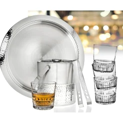 Hammered Stainless Steel 7 Piece Bar Tool Set with Double Old Fashion Set