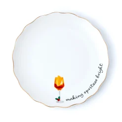Holiday Cheers Gold Rim Appetizer Plate, Set of 6