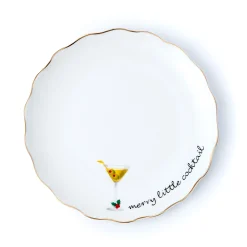 Holiday Cheers Gold Rim Appetizer Plate, Set of 6