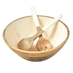 Huck Wood & Enamel Salad Server Set