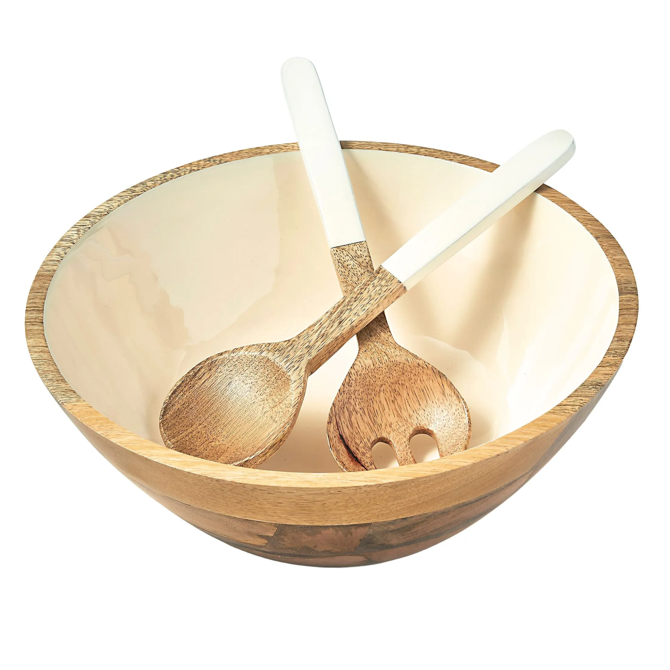 Huck Wood & Enamel Salad Server Set
