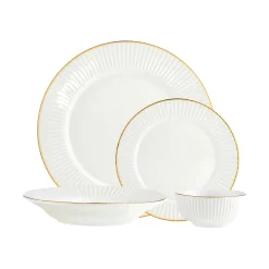 Inventure Gold Rim Porcelain 16 Piece Dinnerware Set, Service For 4
