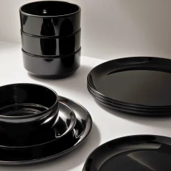 Marbella Black Stacking Melamine Dinner Plate, Set of 4