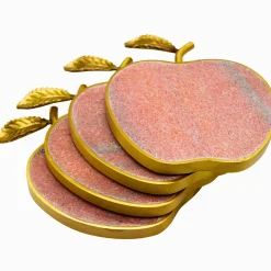 Pink Marble Apple Coaster Set