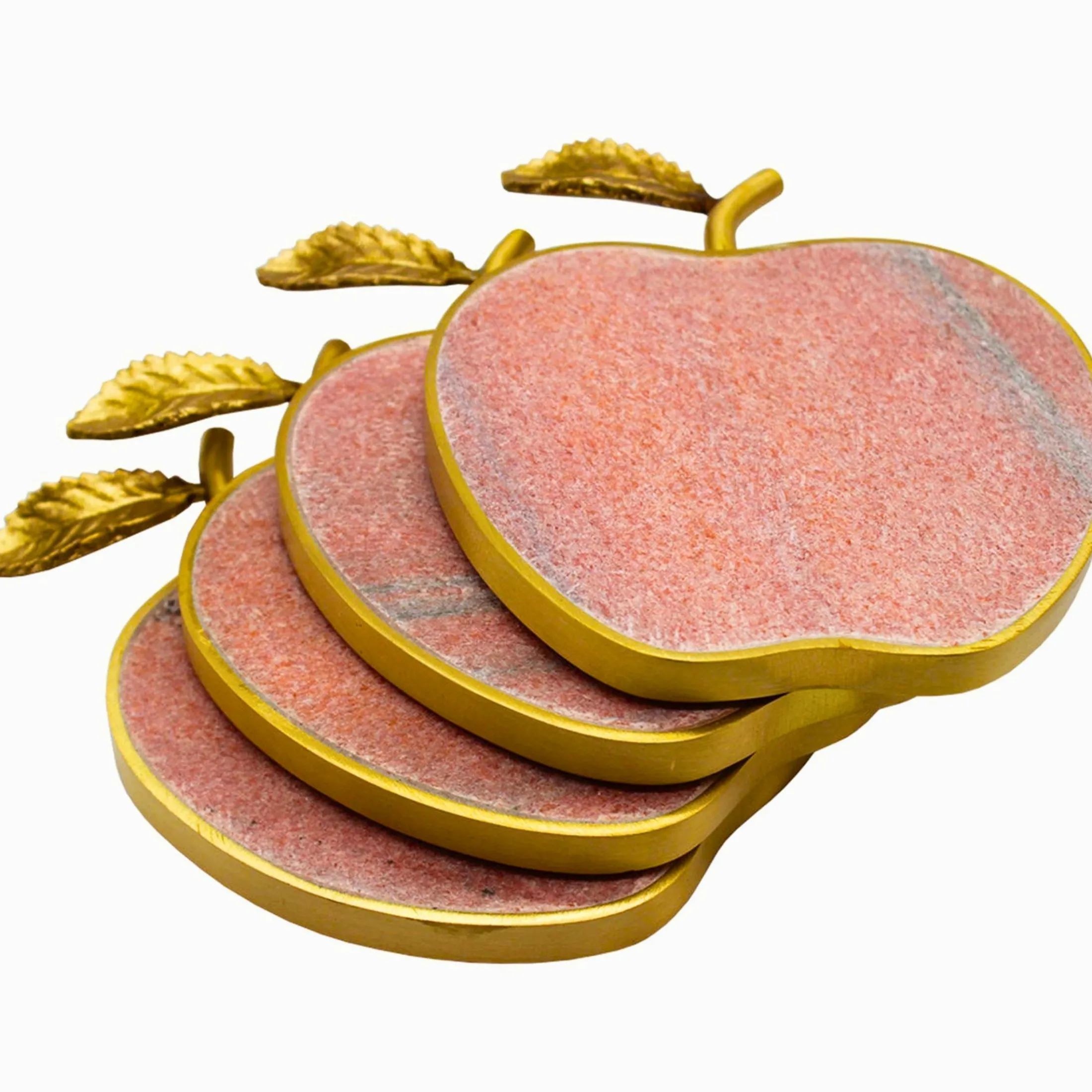 Pink Marble Apple Coaster Set