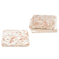Pink Terrazzo Glass Coaster Set