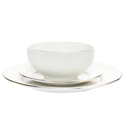 Pique Gold Rim Porcelain 18 Piece Dinnerware Set, Service For 6
