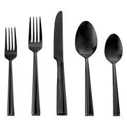 Plait Mirrored Black 18/0 Stainless Steel 20 Piece Flatware Set, Service For 4