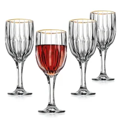 Pleat Gold Rim Goblet, Set of 4