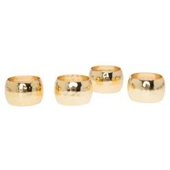 Round Gold Hammered Napkin Ring Set