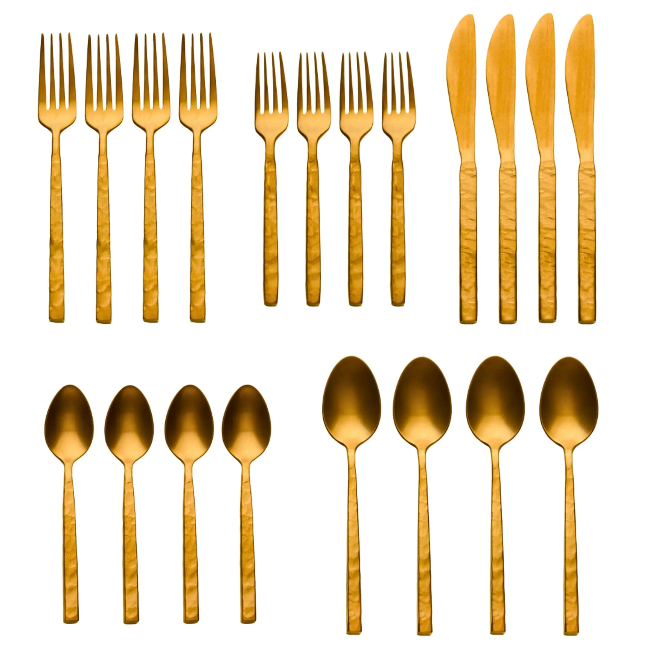 Rustic Mirrored Gold 18/10 Stainless Steel 20 Piece Flatware Set, Service For 4