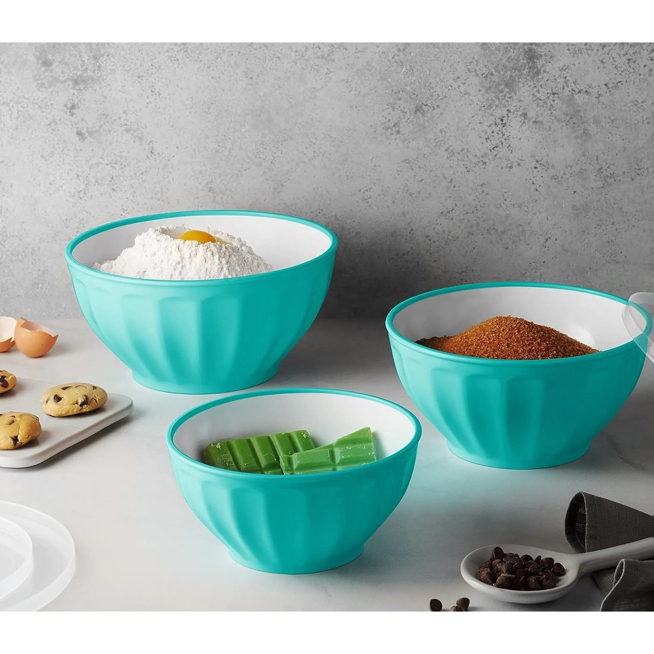 Teal Fluted 3 Piece Storage Bowl Set