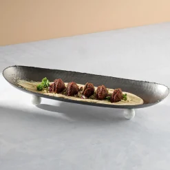Temari Hammered Gunmetal Footed Oval Platter