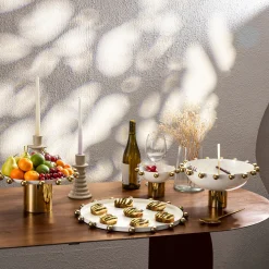 Temari White & Gold Footed Cake Stand