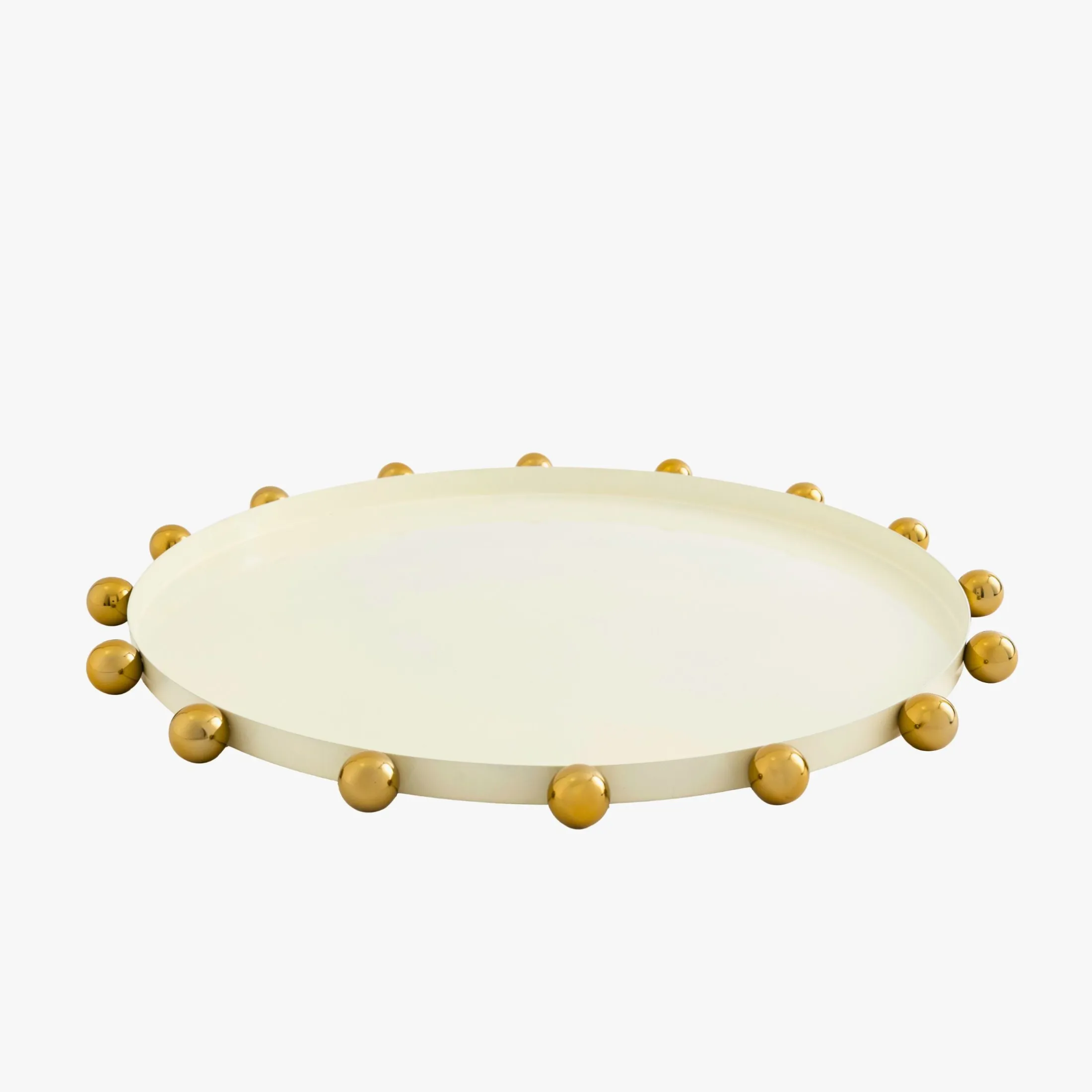 Temari White & Gold Round Serving Tray