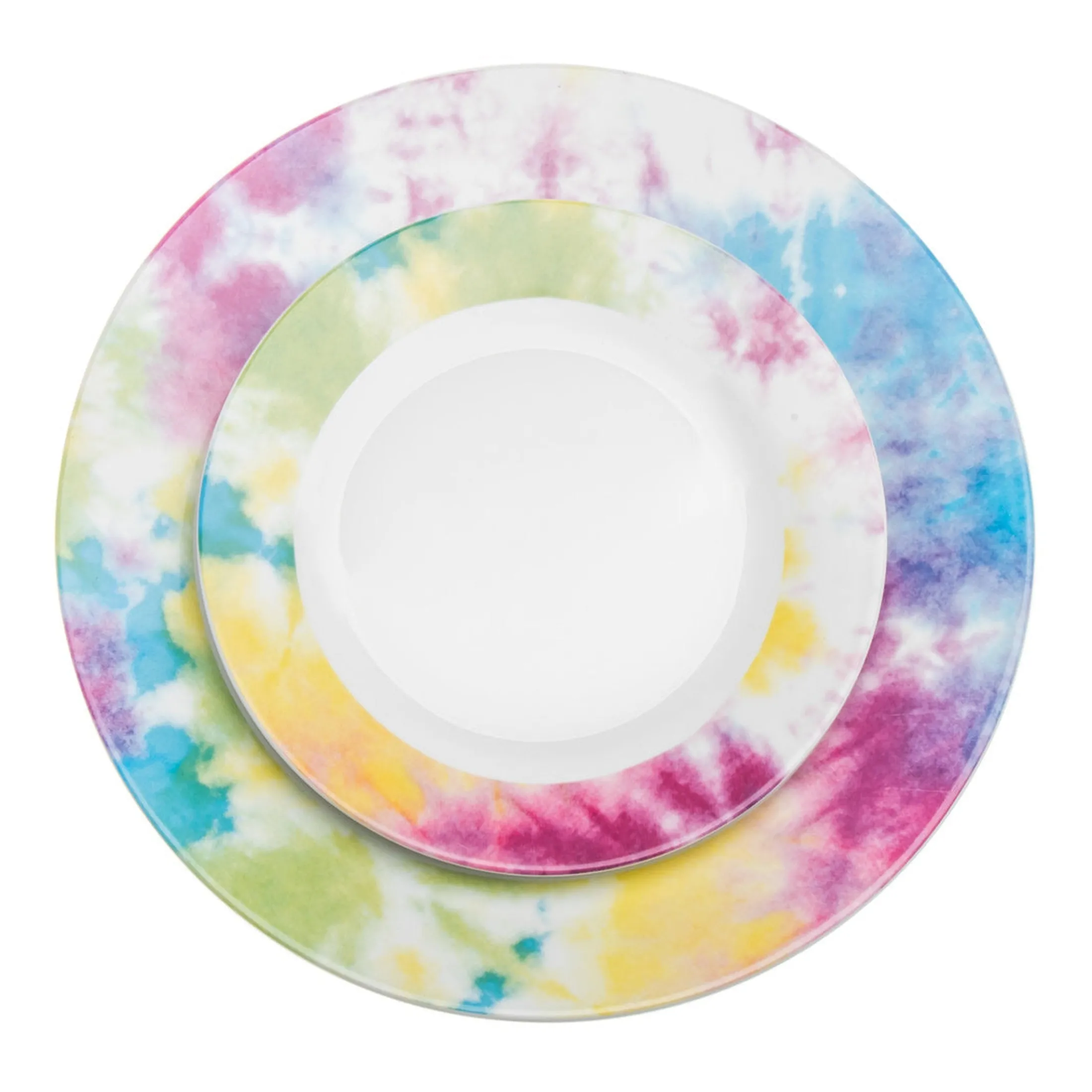 Tie Dye Multicolor Porcelain 16 Piece Dinnerware Set, Service For 4